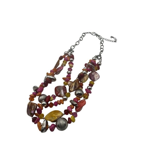 Multicolor Layered Shell Bead Chunky Chain Necklace Adjustable Statement Fashion - Picture 1 of 5